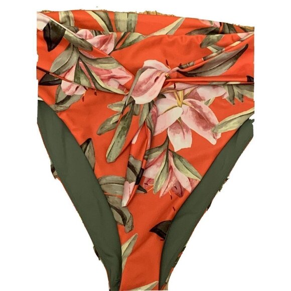 Mara Hoffman Goldie Tie-front Floral Red Bikini High Waist Bottom Size M NWT - Picture 5 of 9